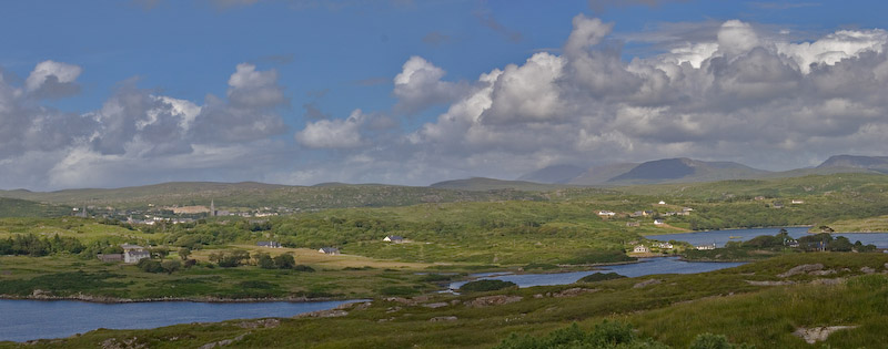 Clifden Bay panorama. Twelve Bens in the distance.