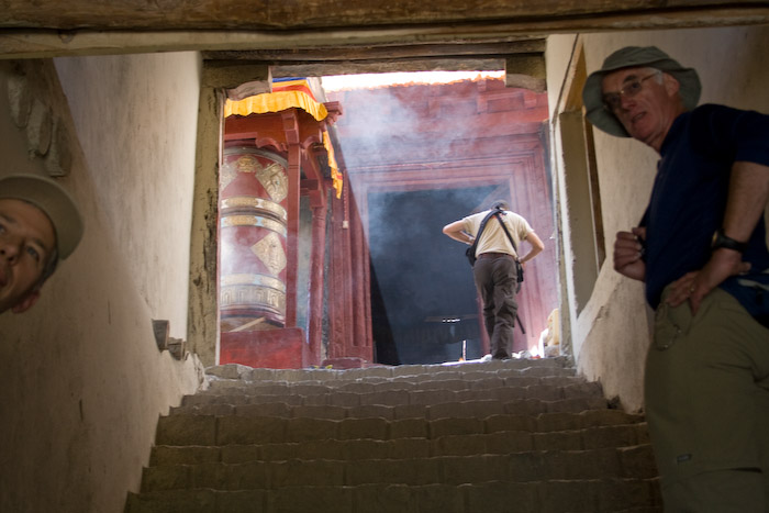Entering the main sanctuary of Shey Gompa