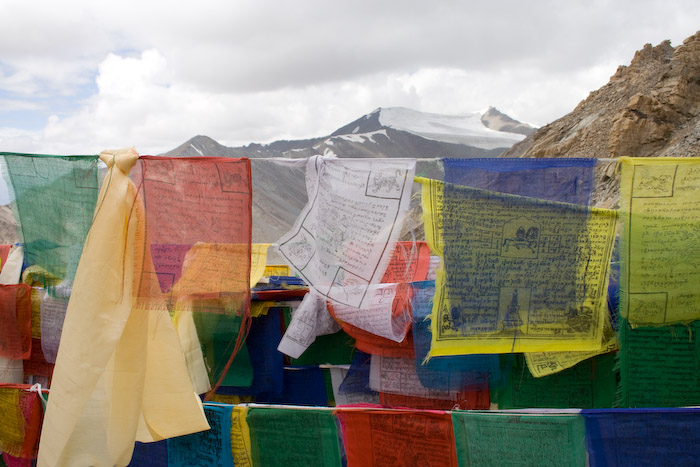 Prayer flags at the top of the pass.