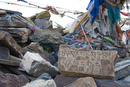 Mani stones and prayer flags on the Ganda La.